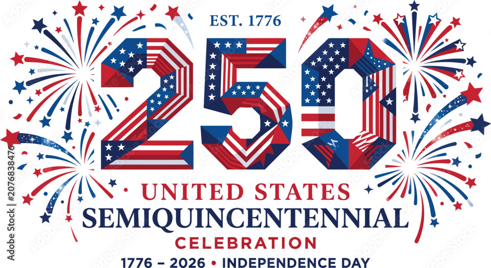 Fototapeta premium United States Semiquincentennial Celebration with Fireworks and Stars