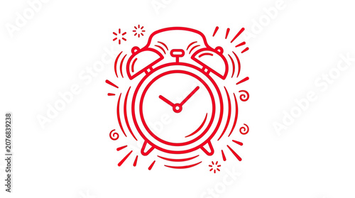 Foto Red alarm clock ringing, concept of time, waking up, and urgency, simple line ar