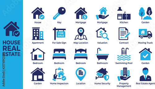 Schilderij op canvas Real Estate and Housing Market Infographic Icon Set with Property Business Vecto