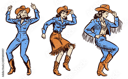 Картината върху платно Vintage cowgirl vector set