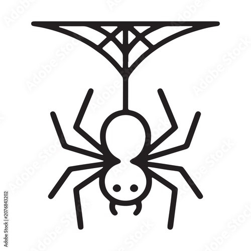 Minimalist hanging spider on web halloween icon vector illustration with halloween, arachnid