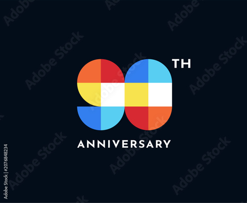 Modern Colorful Geometric 90 Years Anniversary Logo Vector Illustration