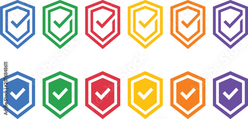 Canvastavla Shield check icon set with colorful protection security badges including thin li