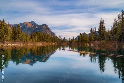 Reflection Of Trees And Mountains On A Kananaskis Park Lake