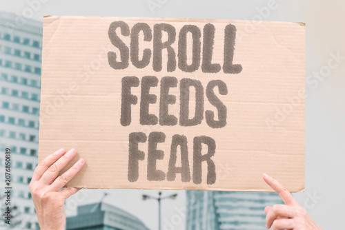 Obraz na plátně "Scroll feeds fear" Endless content consumption amplifies apprehension