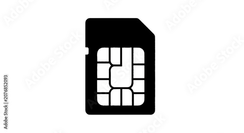 Minimal black silhouette icon, simple flat vector, bold black shape, no gradients, no shading sim card icon, mobile communication technology symbol on a, flat icon style