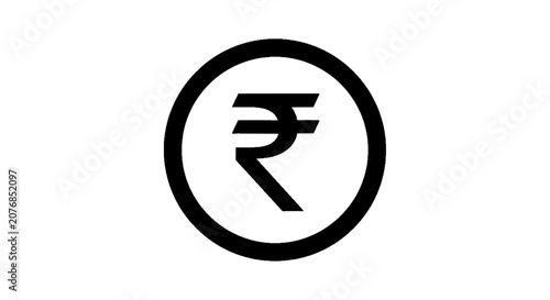 Minimal black silhouette icon, simple flat vector, bold black shape, no gradients, no shading indian rupee currency symbol icon inside a circle on a, flat icon style