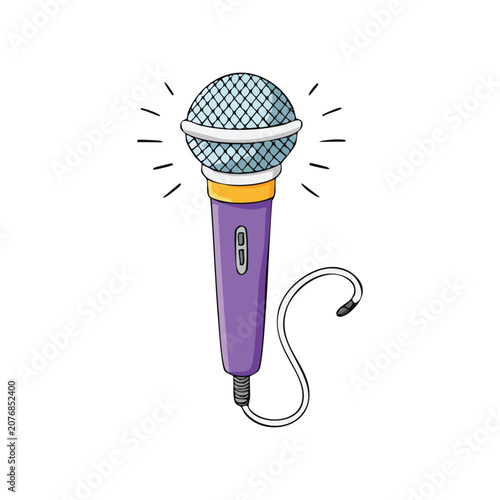 Cute cartoon microphone icon in hand drawn sketch style isolated on white background