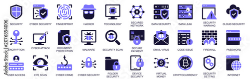 фотографія Cyber security icon set in duotone solid icons web design