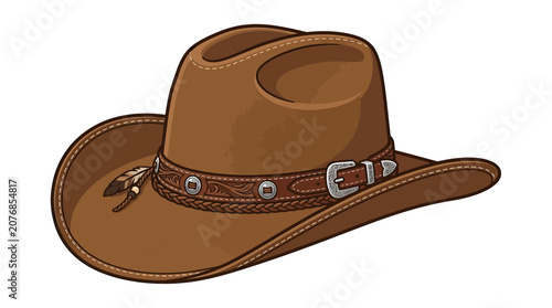 Brown Cowboy Hat with Feather Accent and Leather Band