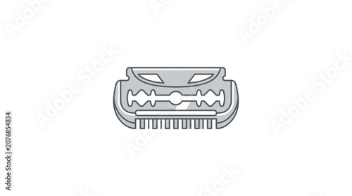 Close-up of a modern razor blade head with sharp blades and protective comb, isolated on white.