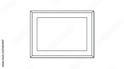 Empty Rectangular Picture Frame Outline, Isolated on White Background