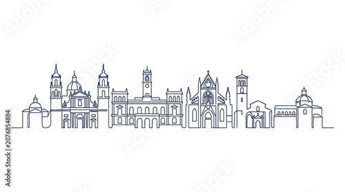 Minimalist Cityscape Silhouette - Historic Architecture Skyline Line Art
