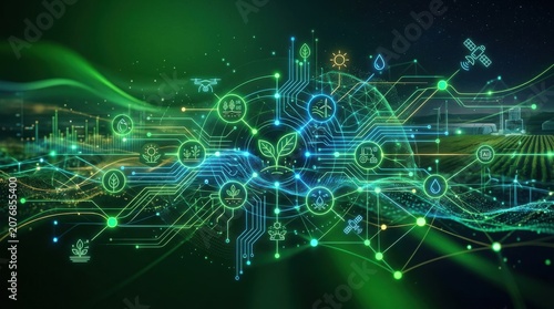 Smart Digital Agriculture Technology with Eco Tech Symbols