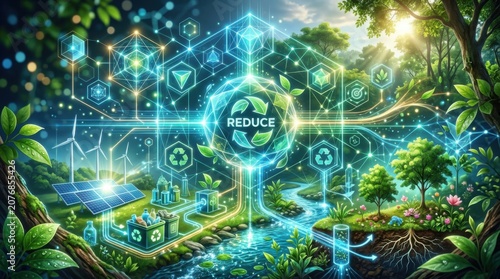 Sustainable Reduce Concept with Renewable Energy and Nature Icons