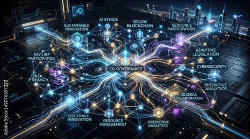 Futuristic Co-Governance Tech Network with Blockchain and Data Privacy Nodes
