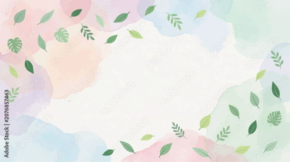 Fototapeta premium 2D Flat Vector Soft Watercolor Background with Falling Leaves and Pastel Colors