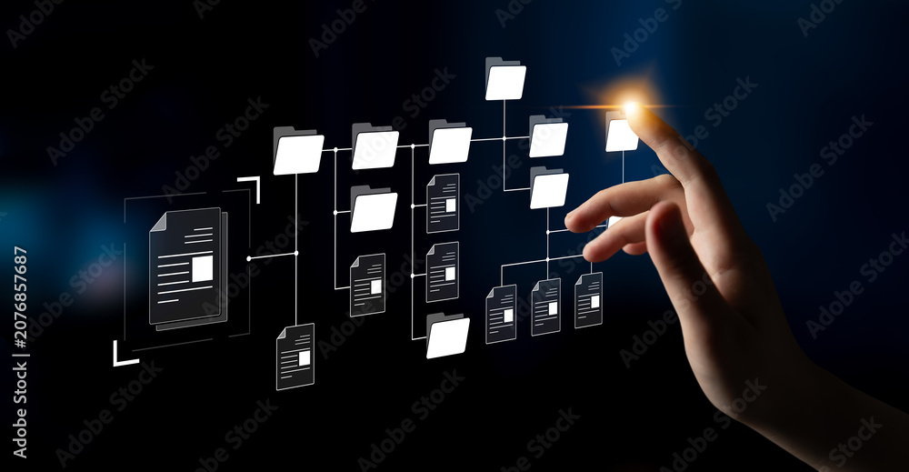Fototapeta premium Digital file structure showing folder organization, file hierarchy, and document arrangement. File structure supports management, improves access, and file structure enhances clarity. Latch
