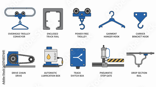 Fotografie Collection of Industrial Lifting and Rigging Equipment Icons.