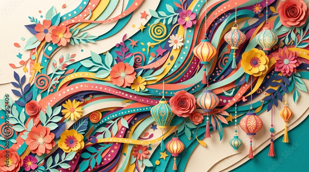 Fototapeta premium Festive Paper Craft Collage – Celebration and Joy