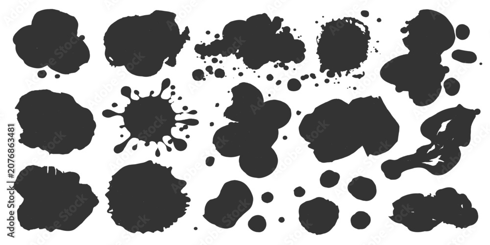 Fototapeta premium Monochrome liquid splash stains and dirty drops set