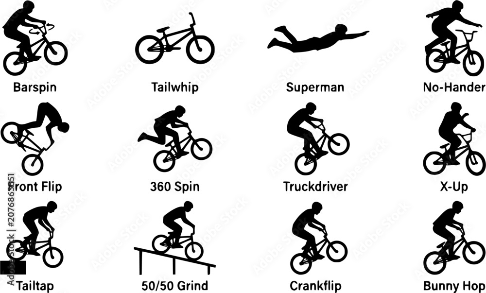 Obraz premium BMX Silhouette Icons – Cycling Trick & Action Vector Bundle