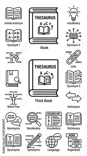Cuadro en lienzo Lexicon Icons: Thesaurus, Synonyms, Antonyms, Vocabulary, Language