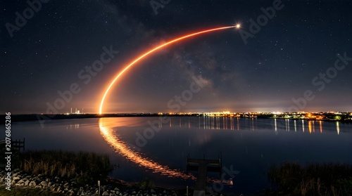 Rocket launch into the night sky.