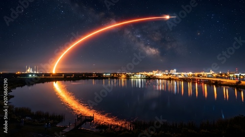 Rocket launch into the night sky.