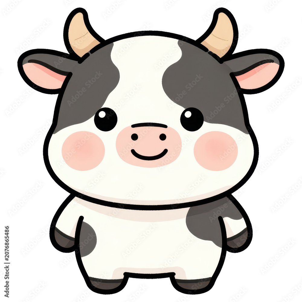 Fototapeta premium Cute cartoon cow illustration, happy and smiling.