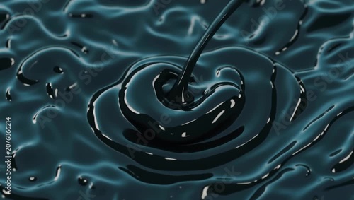 Abstract Obsidian Teal Fluid Simulation with Dynamic Viscous Side Stream
