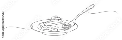 Continuous line drawing of spaghetti pasta with a fork.eps