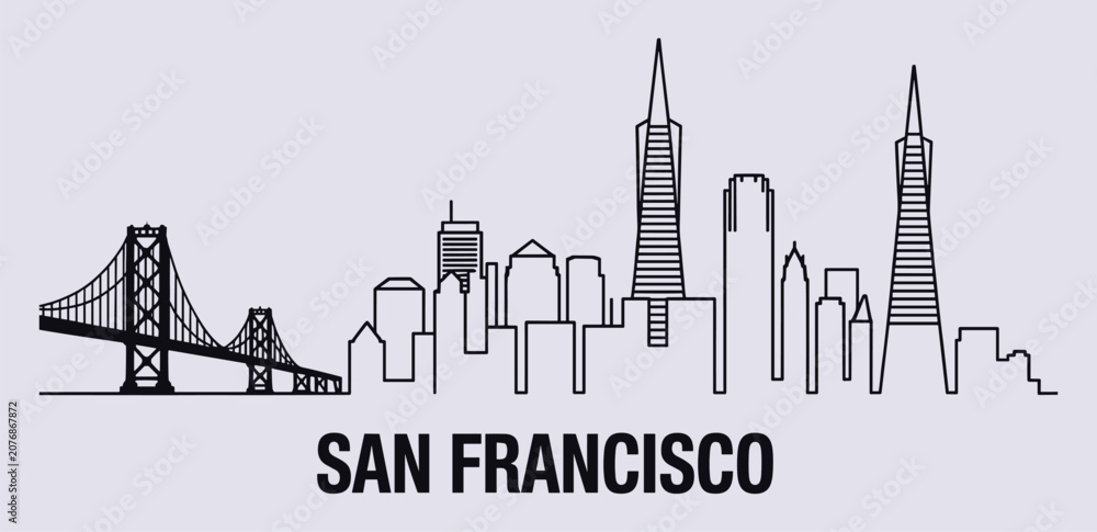 Fototapeta premium San Francisco Skyline Silhouette with Golden Gate Bridge