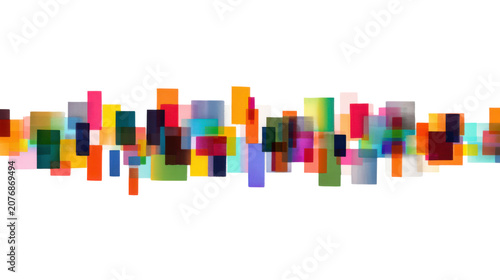 Vibrant colorful geometric abstract rectangles forming modern artistic composition with transparent layered shapes isolated on white background