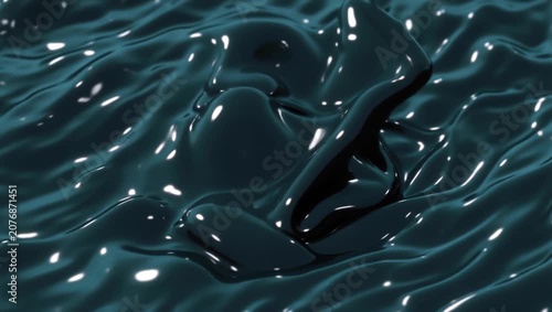 Deep Obsidian Teal Glossy Waves with Rolling Metallic Folds

