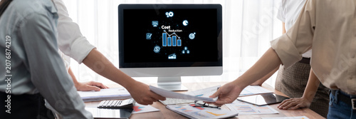 Fotografía Cost reduction, cost saving concept shown on computer screen brisk, corporate bu