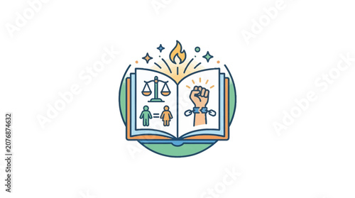 Open Book Illustration Representing Human Rights Justice Equality and Freedom.