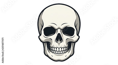 Human Skull Front View — Bone White Grey Bold Flat Vector