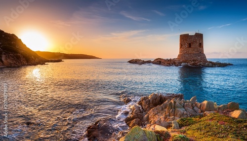 Torre Di Porto Giunco Sunrise Seascape In Sardinia