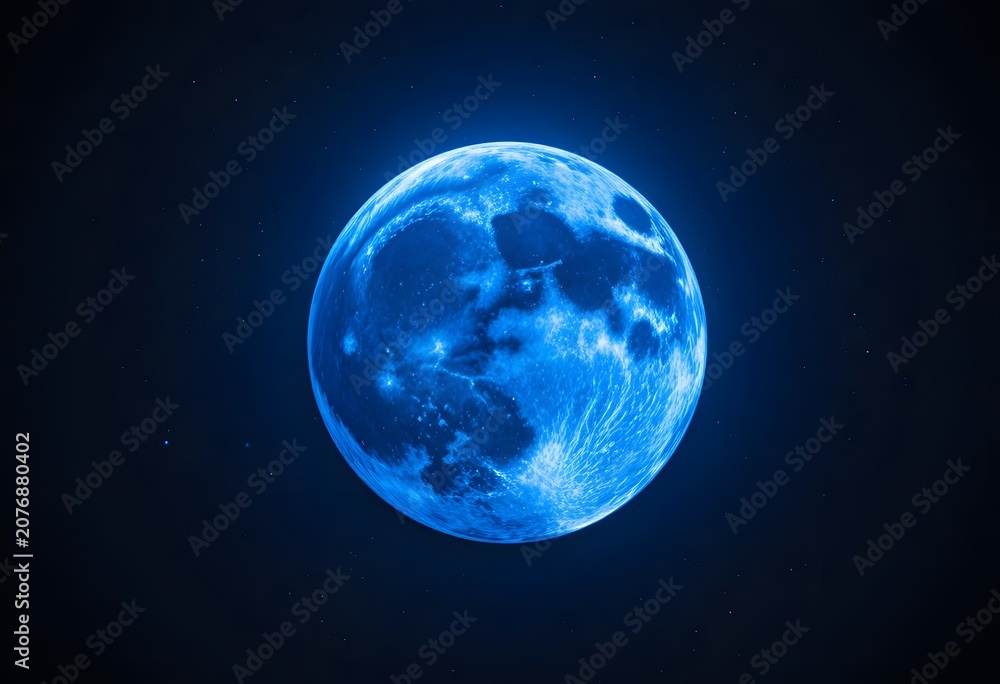 Fototapeta premium Glowing Blue Moon in Space at Night
