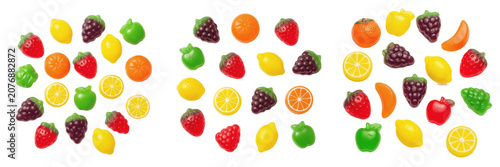 Fotografie Isolated Vibrant Mixed Fruit Shape Hard Candies PNG Cutout Set