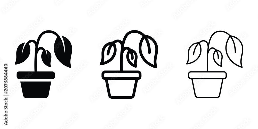 Fototapeta premium Wilting plant icon silhouette vector, bold outline and line art isolated illustration