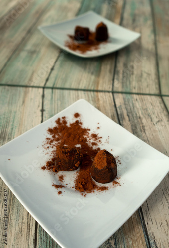 French chocolate truffles on plate
