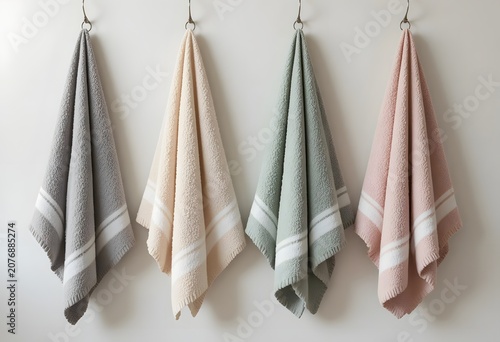 Hanging towels on hooks, pastel colors