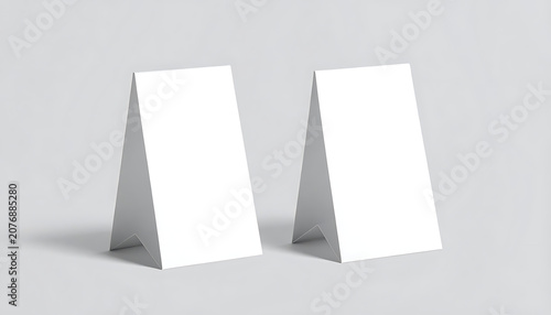 Two empty blank white tabletop tent cards for menu or promotional display mockups