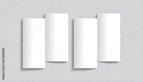 Two tri-fold brochure mockups standing side by side, blank paper template for marketing presentation, clean stationery branding display