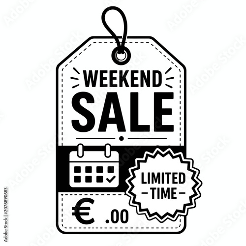 Weekend Sale tag with calendar icon and limited time offer