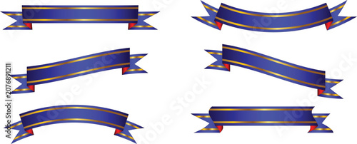 Elegant Blue Gold Ribbon Banner Set