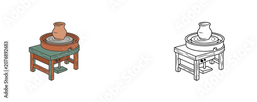 Canvastavla Electric pottery wheel cartoon vector illustrations in flat color and black line