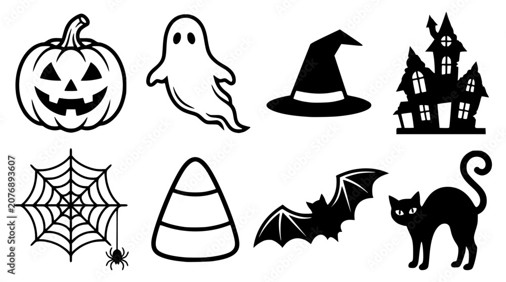 Fototapeta premium Black and white halloween vector graphic illustrations set